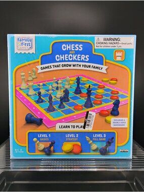 Family First Chess & Checkers Set Double-Sided Board Game Ages 4+